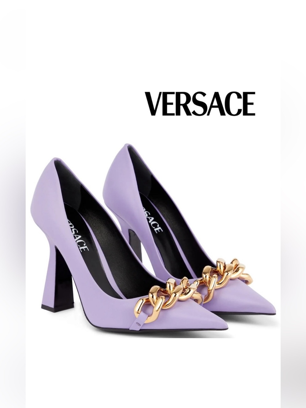New! VERSACE Medusa Logo Chain Pointed Toe Pumps Heels